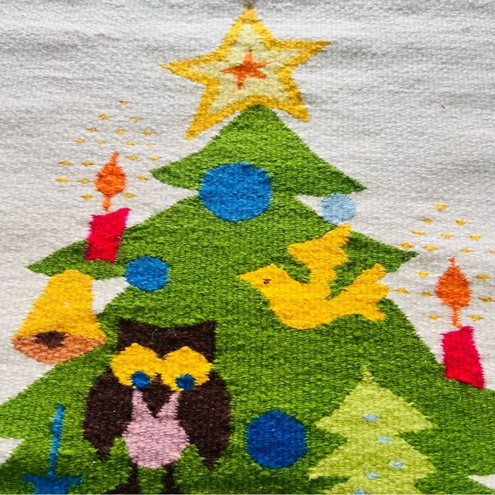 🎄 VTG Handwoven Wool Christmas Tree Wall Hanging 29”x39” WOW Decor